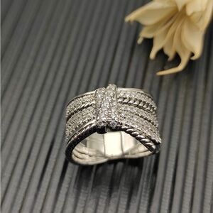 David Yurman Silver Bow Ring with Pavé Size 8